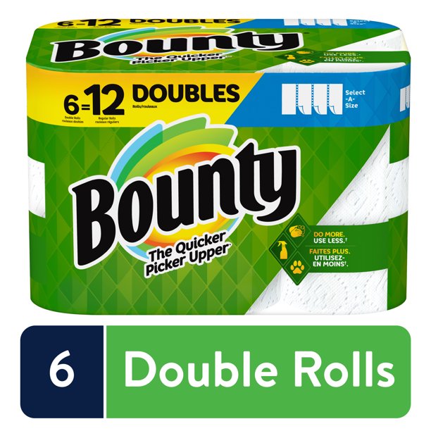 Bounty Double Plus Select-A-Size White Paper Towel Rolls, 12 rolls